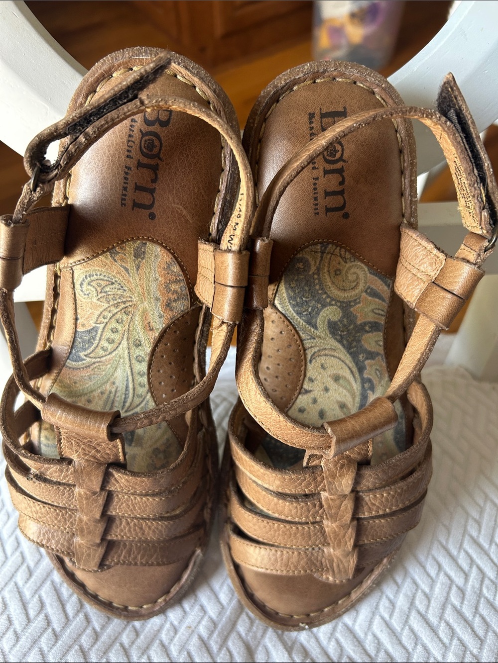 Born Tan Leather slingback Sandals with Paisley Insole
